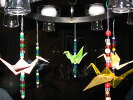 origami cranes on chandelier